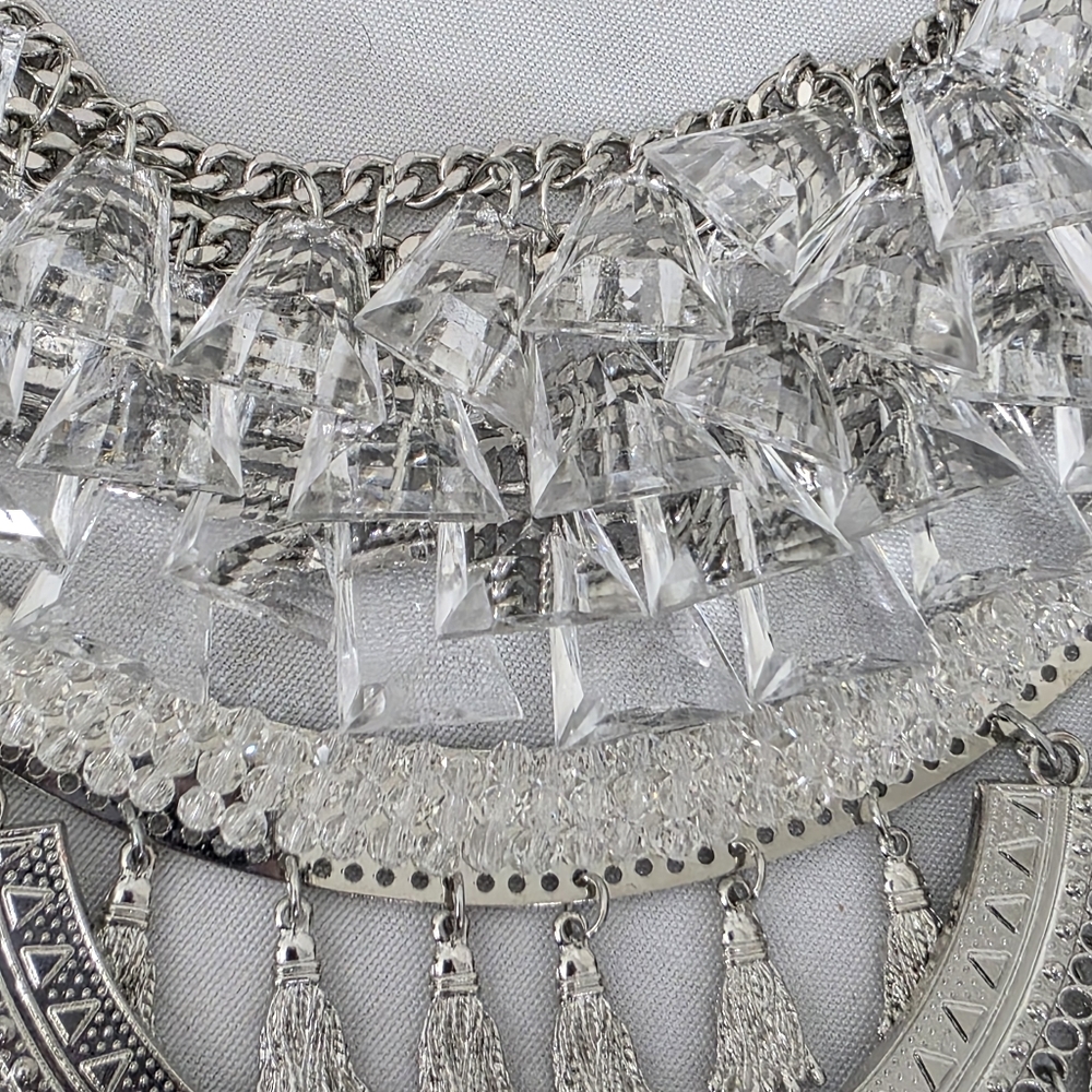 Large Statement Silver Boho Ethnic Bib Necklace A… - image 6